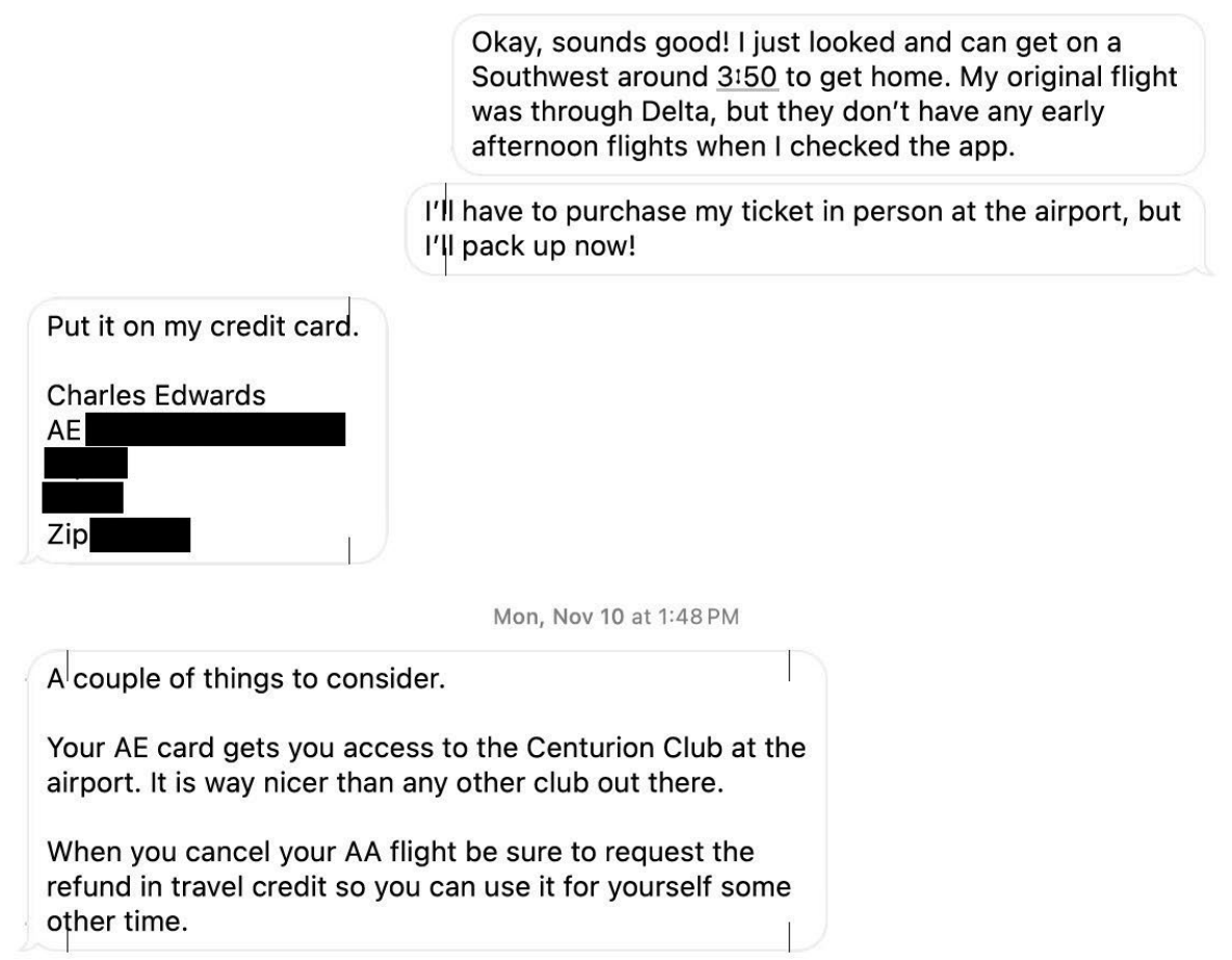 Credit card text